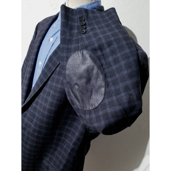 Andrew Marc 52L Elbow Patch Blue Black Check Blazer Jacket Sport Coat - Picture 1 of 8
